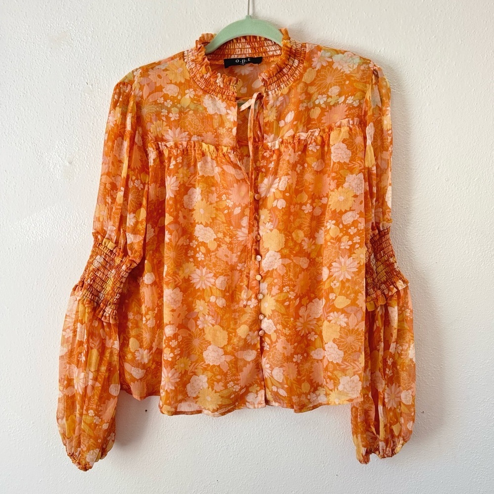 OPT Floral Sheer Orange Boho Blouse - Picture 7 of 11